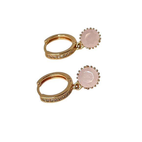 Gold-Tone Hoop/Drop Earrings Pink Stone – Elegant & Feminine Look Chic Unique - Picture 1 of 5